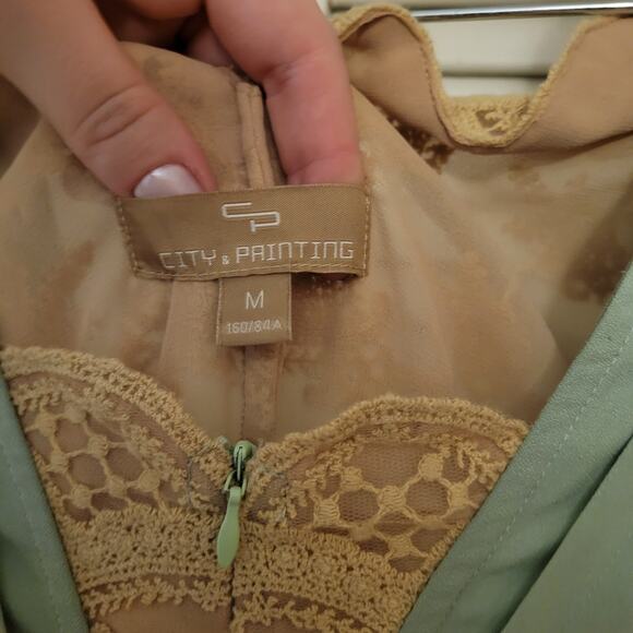 City and Painting Mint Green Lace Front Zip Jumpsuit Medium Pockets - Picture 6 of 6